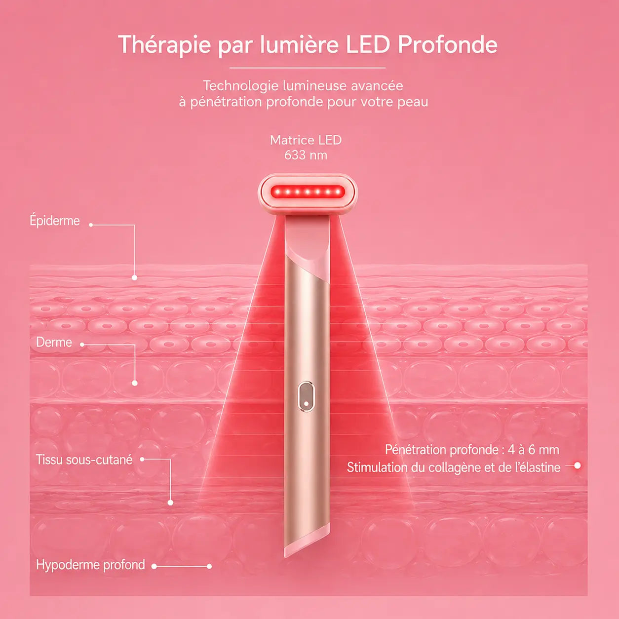 LunaRed - Baguette applicatrice LED rouge traitement visage