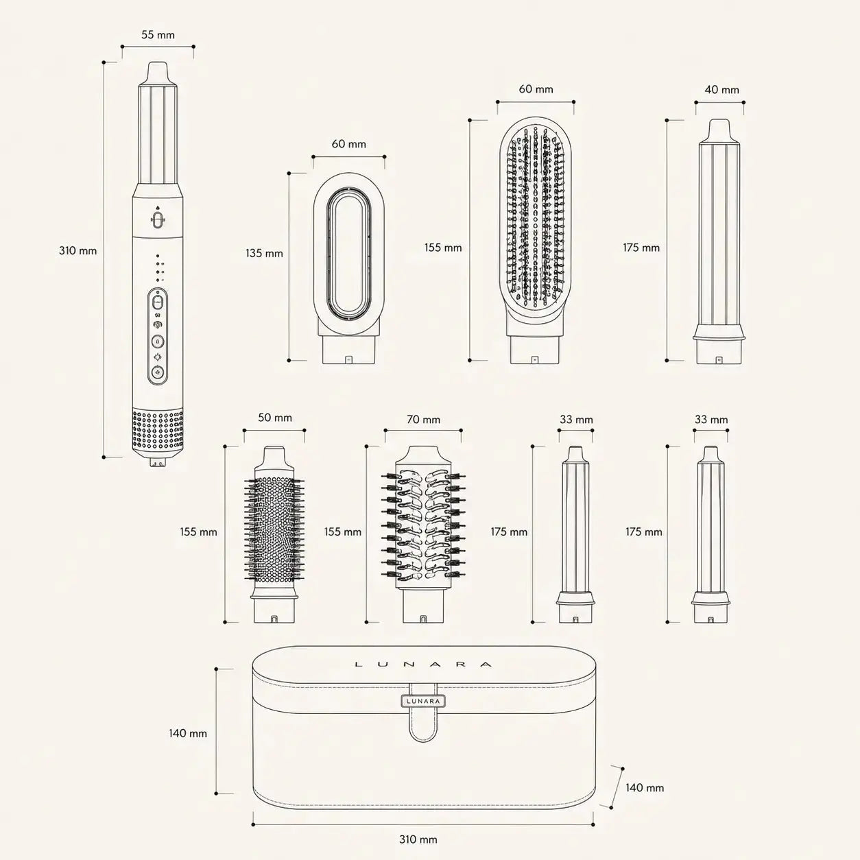 LunaAir - Dessin d'architecture produit 6 embouts